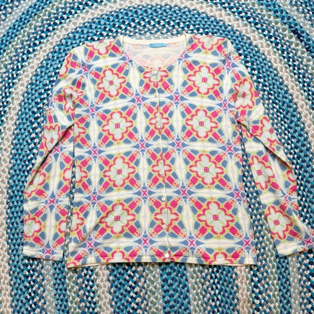 Women's J. McLaughlin Geometric Boho Colorful Button‎ UP Sweater Size M